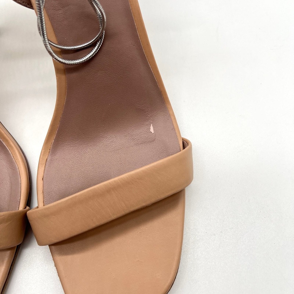 Diane Von Furstenberg Sandals Women 8 Tan Stiletto Ankle Strap Chain Detail - Picture 10 of 12